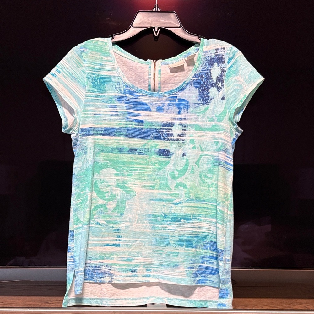 CHICO’S Aqua and Blue Short Sleeve Top